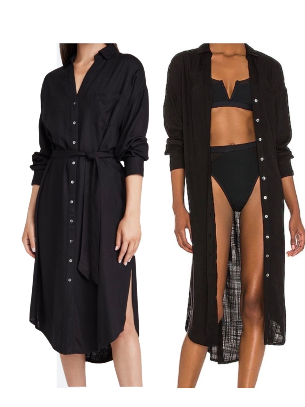 l*space Black Button-Front Coverup Shirt Dress